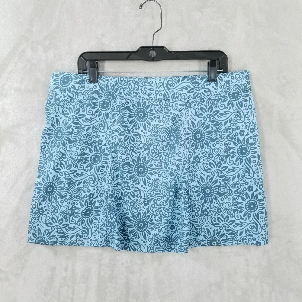 RipSkirt Hawaii Wrap Skirt Women L Blue Floral Stretch Cover Up Lotta Leg Pocket